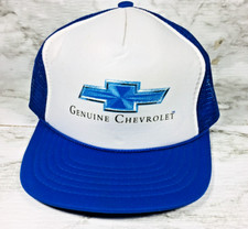 VTG 80'S 90'S CHEVROLET AUTO MESH TRUCKER SNAPBACK HAT BLUE  WHITE VINTAGE 
