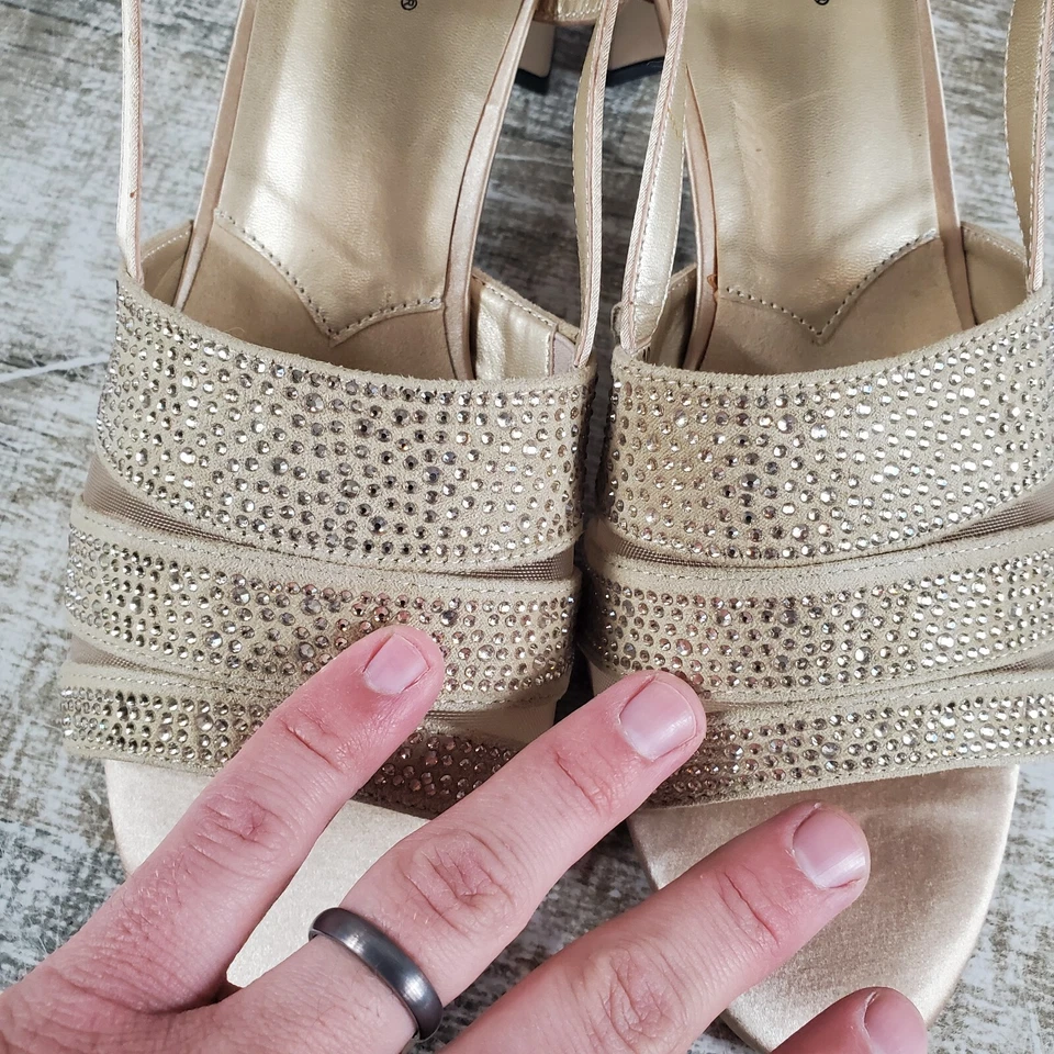 Sandalias David Tate Sparkle para mujer talla 10 M champán satinado estrás con cordones Foto 3 de 4