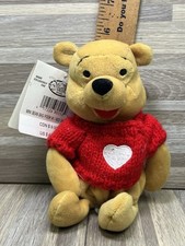 Disney Store Winnie The Pooh w/Red Sweater Valentines Beanbag Stuffed Plush NWT