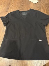 Women s FIGS Technical Collection V-Neck 2-Pocket Scrub Top Black Size Large
