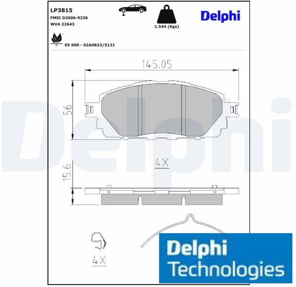 Delphi LP3815 Bremsbelagsatz FüR Scheibenbremse Bremsbelagsatz-image