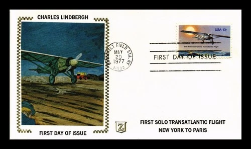 US COVER CHARLES LINDBERGH FLIGHT 50TH ANNIVERSARY FDC SCOTT 1710 SILK CACHET