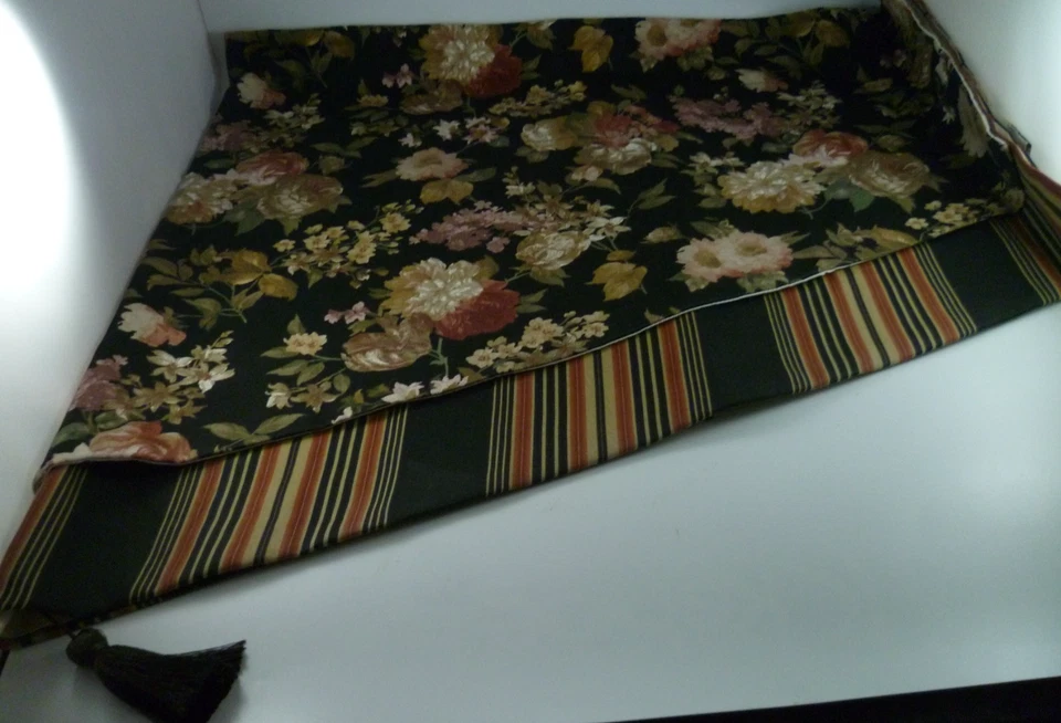 2 Cenefas WAVERLY Negro Floral Rayas Doble Vieira Borla 51x23" Algodón Foto 4 de 4