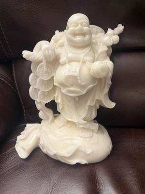 Hand Carved Real Marble Happy Buddha Statue 10 Inches
