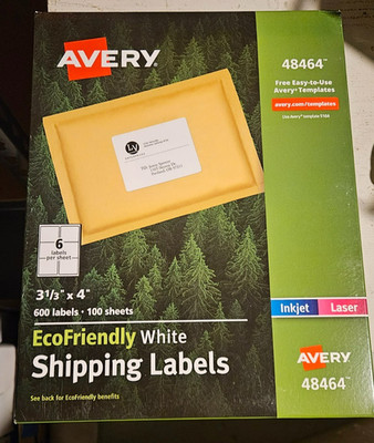 Avery 46484 Shipping Labels 600 count  3-1/3x4in labels White 6 per 100-sheets