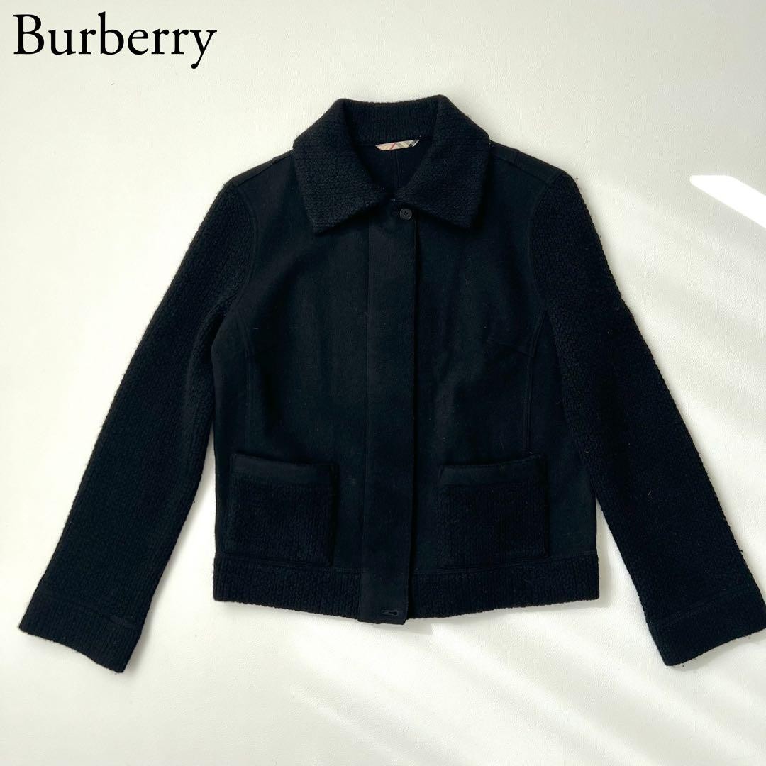 Burberry Knit Jacket Outerwear Blouson Black 100% Wool Size 38 For Women