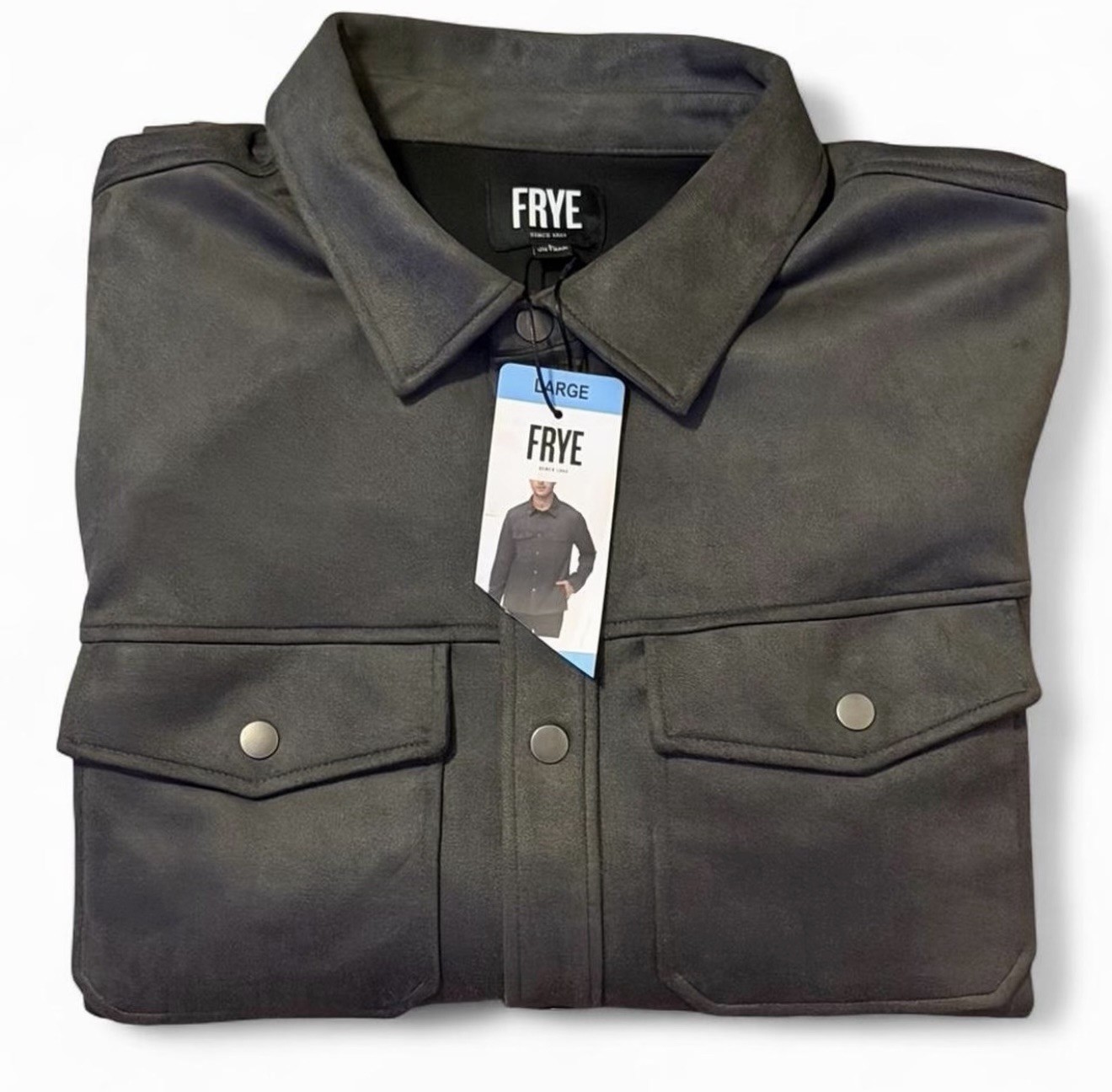 Frye Men’s Large Suede Shirt Jacket  Snap Button Deep Black NWT