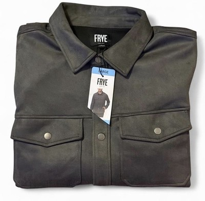 Frye Men s Large Suede Shirt Jacket  Snap Button Deep Black NWT