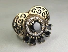 New ListingVintage Gold Plated Sterling 925 2 Tone Black Onyx & CZ Ornate Ring Sz.7-7.51gr