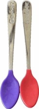 80s Gerber Stainless Steel Baby Spoon Soft Bite Rubber Tip Spoons-Red  Purple