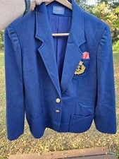 Men's Vintage Pendleton Navy Blue Wool Blazer w/ Crest Patch Gold-Tone Buttons