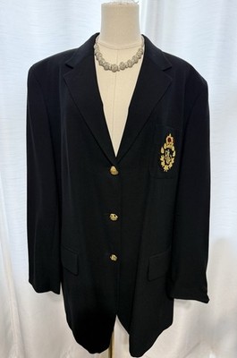 VTG Lauren Ralph Lauren Dark Navy Wool Crest Blazer GoldButtons Coat