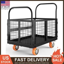 Platform Truck Cart with Cage 6 in 1 Heavy Duty Push Cart Dolly 1800LBS Capacity
