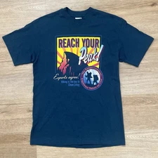 Blue Vintage Single Stitched Hiking T-shirt The Nature Company Reach Your Peak