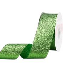 Green Glitter Ribbon 1-1/2 Inch x 25 Yards Continuous Cut Edge Christmas Decor