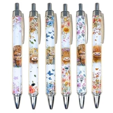 Yj Premiums 6Pc Highland Cow Pens Set | Cow Print Pen Kawaii Cute Supplies Acces