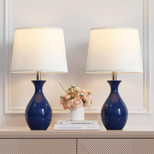 Modern Navy Blue Ceramic Table Lamp Set of 2 for Bedroom  Living Room
