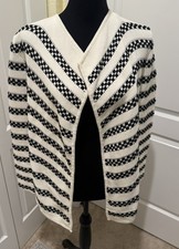 Talbots Woman s Size P Blazer Jacket Textured Knit Black White open front