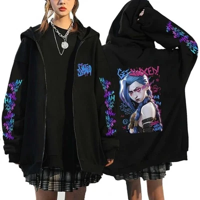 Arcane Jinx Zipper Hoodie Men Women Game Lover Graffiti HipHop Streetwear