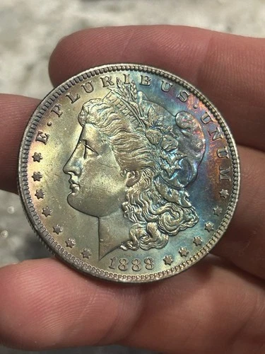 1888 O  Morgan Silver Dollar UNC BU Toning Rainbow Colorful Choice Bu**