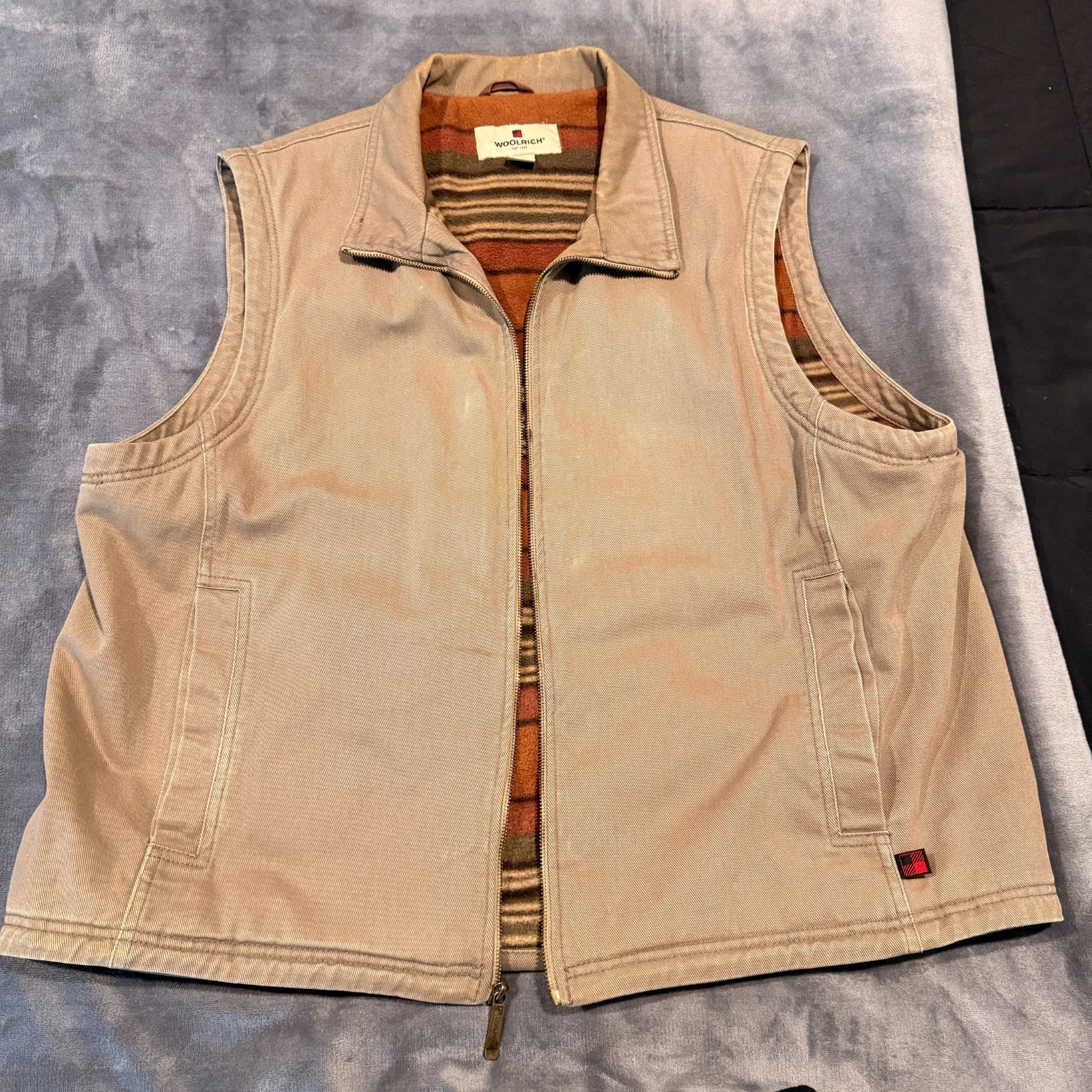 Vintage Woolrich Vest Mens 2XL Canvas Full Zip Fleece Lined Outdoors Workwear