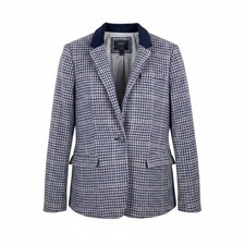 J.Crew Regent Blazer 14 Blue Houndstooth Wool Corduroy Collar preppy academia