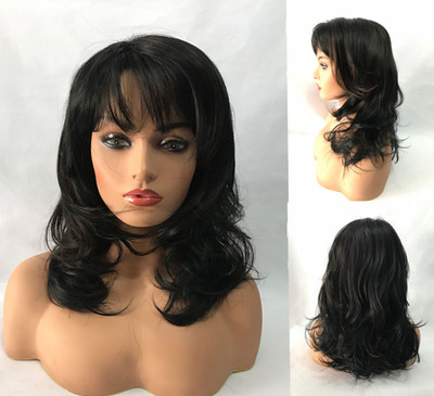 Real Human Hair Fashion for Women Hair Style Medium Black Brown Curly Wigs 24In