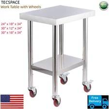 Ginkman 3 sizes Silver Stainless Steel Work Table with Wheels for Home Kitchen