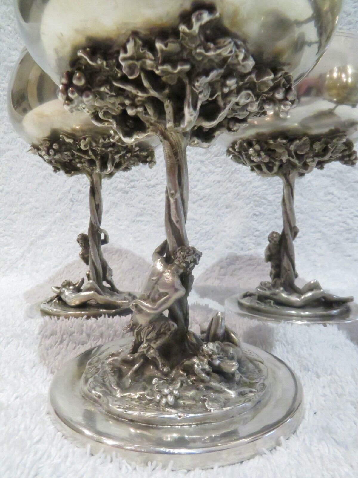 astonishing German ? 800 silver 5 wine glasses devil and naked woman 