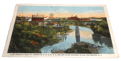 1922  ROME WATERTOWN & OGDENSBURG RW&O GENESEE BRIDGE ROCHESTER NY POST CARD