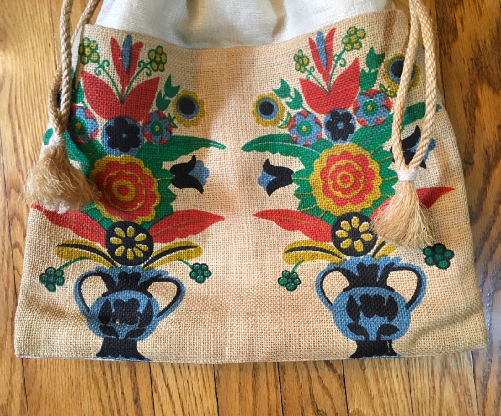 Screen Printed Burlap Rope Drawstring Boho 1970's… - image 4