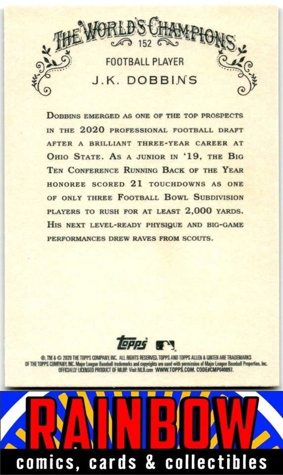 2020 Topps Allen & Ginter X #152 J.K. Dobbins - Image 2 of 2