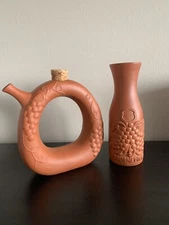 Terra Cotta Clay Wine Decanter & Carafe Grape Vines Italy Italian Tuscan Decor