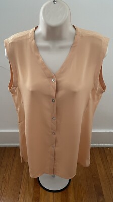 SFT Collezione 100% Silk Coral Peach Button Down Sleeveless Blouse, Size 10