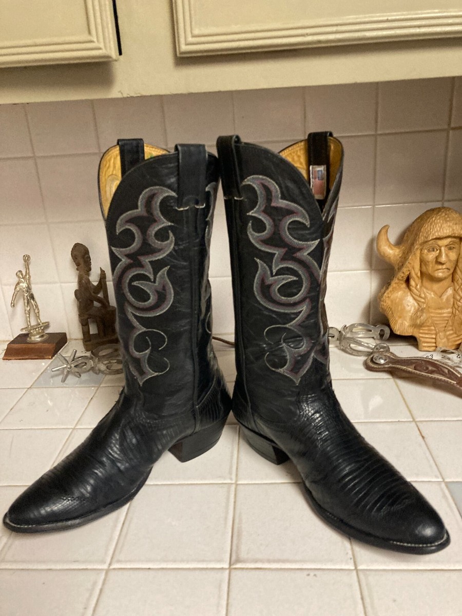 VINTAGE BLACK MADE IN USA DISTRESSED NOCONA LIZARD SKIN WESTERN