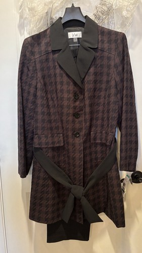 Le Suit Plus Size Houndstooth Belted Pantsuit Espresso/Black