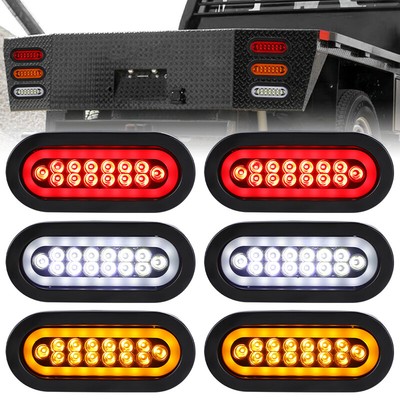 2X 6'' Oval 14 LED Tail Lights Reverse Stop Brake Lamps Truck Trailer W/ Grommet