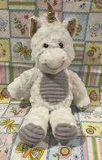 Spark Create Imagine White Gray Gold Unicorn Baby Rattle Crinkle 15" Plush Toy