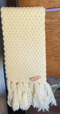 VTG-Aris-100 Acrylic Ivory Scarf with Fringe-Unisex-62"-Knitted Pattern