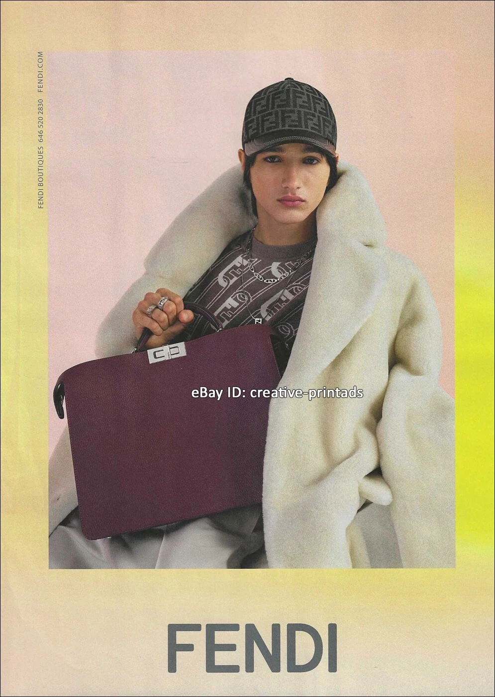 FENDI ANNUNCIO STAMPA 1 PAGINA 2022 RUBUEN BILAN CARROLL con custodia valigetta Peekaboo ISeeU