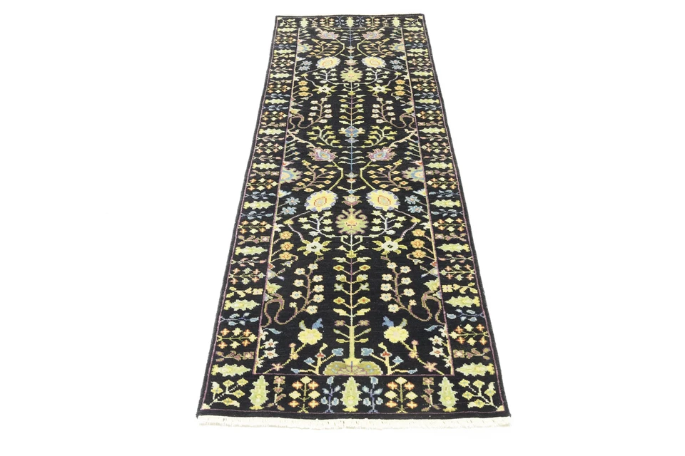 2'5X8 ft Black Tree of Life Chobi Oriental Runner Rug Floral Kitchen Carpet - Image 2 of 4