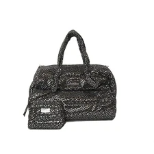 Justice Girls BLACK &Silver Star Print Quilted Duffle Bag w/ Pouch, 2-Piece Set