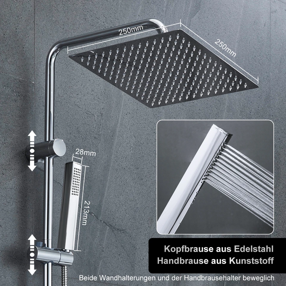JOHO Edelstahl-Duschsystem Round Square Duschset Kopfbrause Regendusche - Bild 4 von 4