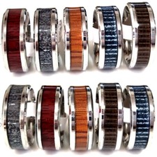 36pcs Trendy Men Women Stainless Steel Ring 8mm Wood Inlay Mix Wedding Band Ring