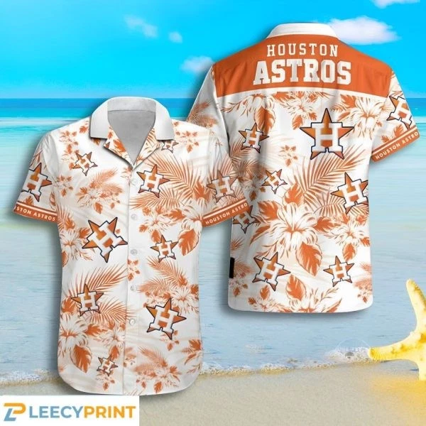 Houston Baseball Tropical Flower White And Orange Hawaiian Shirt, Gift for Fan