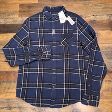 Buffalo Flannel Shirt Mens Small Navy Blue Plaid Regular Fit Button Up New