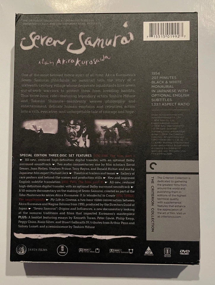 Seven Samurai (Criterion Collection) (DVD, 1954) Akira Kurosawa, Toshiro Mifune Foto 2 de 4
