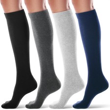 Women's Knee High Socks Athletic Stripe Cotton Tube Outdoor Sport Socks 4 Pai...
