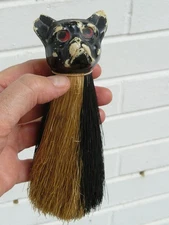 Black Boston Terrier (French Bulldog?)  Antique 6" Clothes Brush, 100 years old