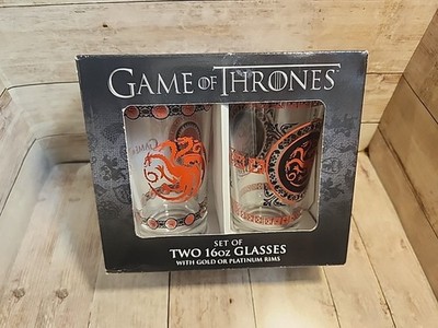 2016 Game of Thrones Set of Two 16oz Drinking Glasses Gold or Platinum Rim